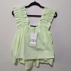 Zara Kids Ruffle Sleeve Blouse - Soft Green